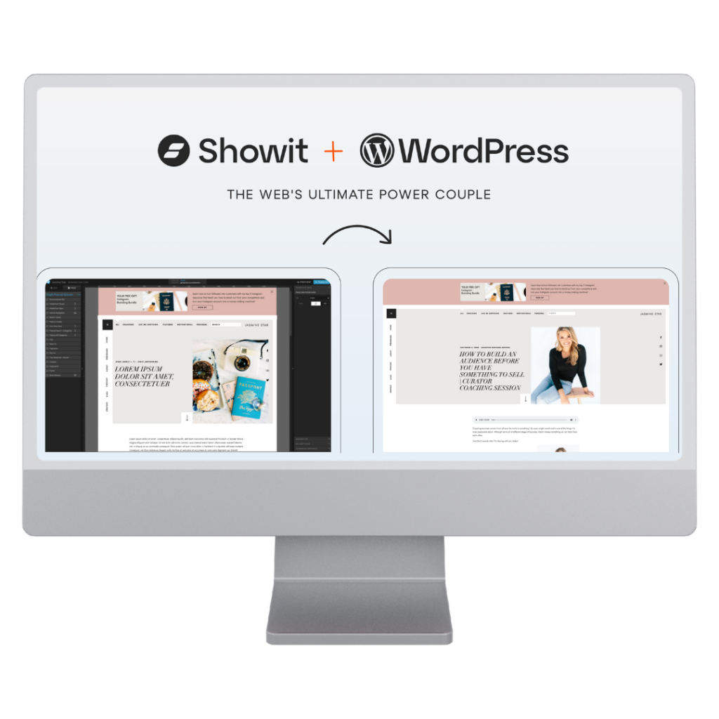 Seamless integration of WordPress with Showit, combining powerful blogging features with a customizable drag-and-drop design interface.